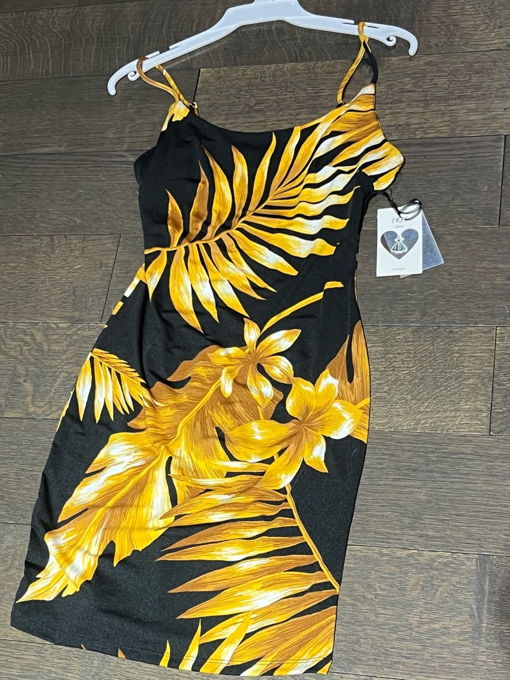 Tropical Slip Dress with Yellow Floral Print - Unbranded